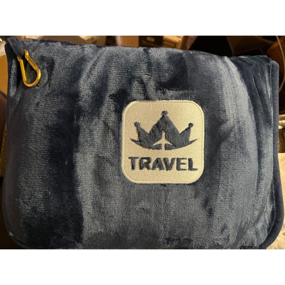 Excervent Travel Blanket Pillow 2-in-1 Navy Blue Flannel Fleece 65x40 Carabiner